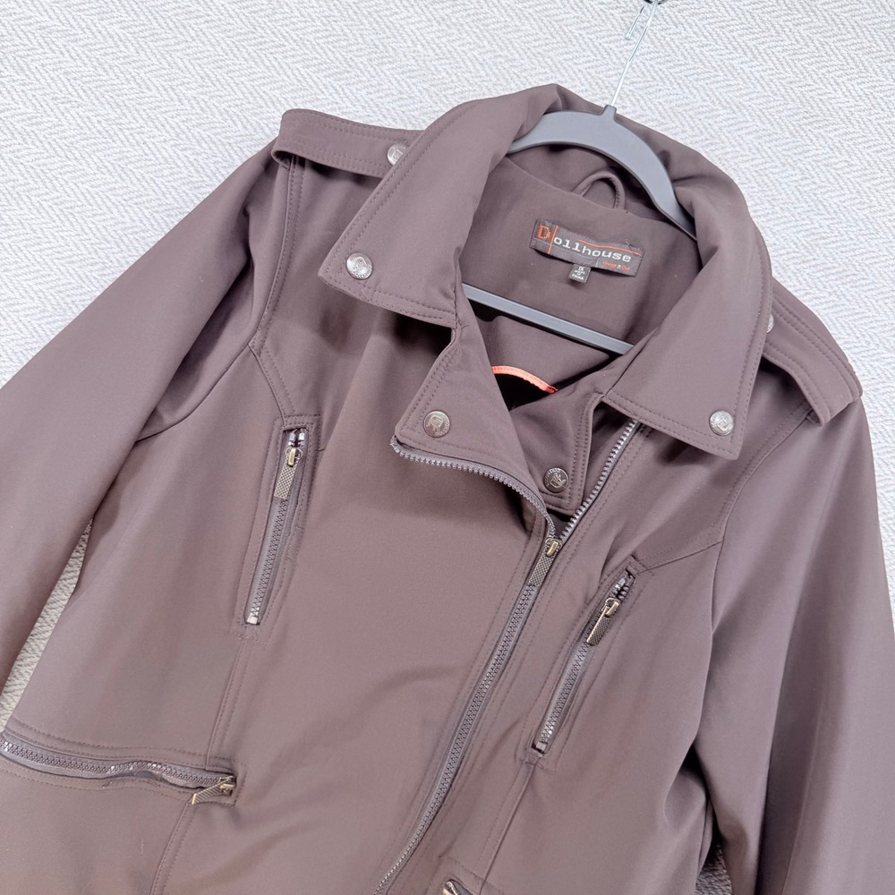 Dollhouse Moto Jacket 1X Brown Softshell Asymmetrical Zip Biker Utility Coat